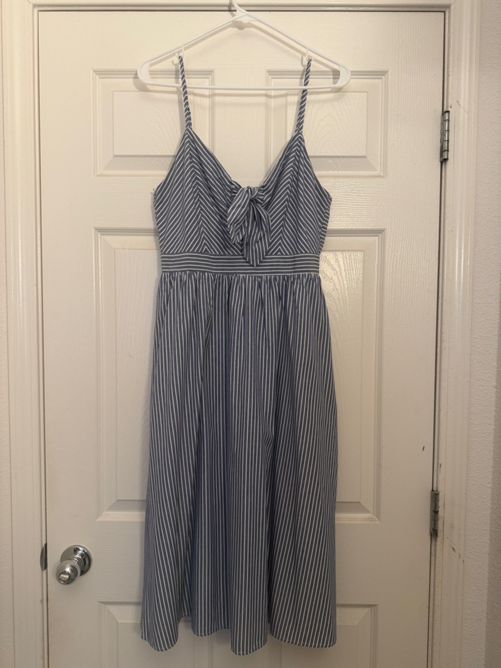Lulu's Navy and White Striped Tie-Front Midi Dress